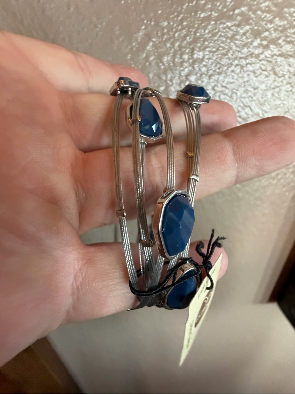 Blue Stone Multi-Row Silver Bracelet